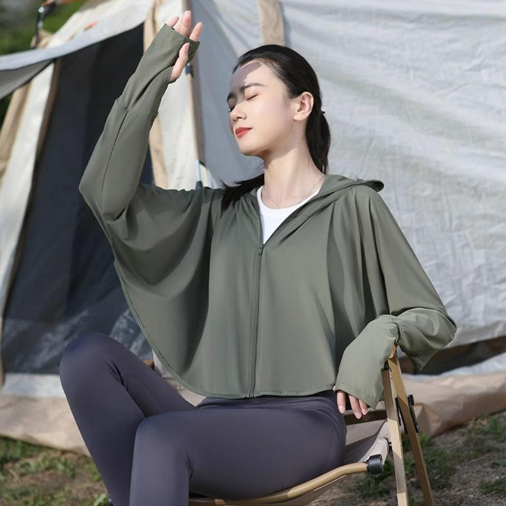 Long Sleeve Sunscreen Hoodie Large Brim Hat Ice Silk Short Jacket Sweet Outdoor Riding Cape Ladies
