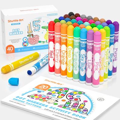 Shuttle Art Tupfenmarker Farbset mit 40 Farben 12ml für Kinder Auswaschbar Inklusive 1 Malbuch Kritzeln Leicht zu Greifen Zeichenset Kunstbedarf Spielzeug