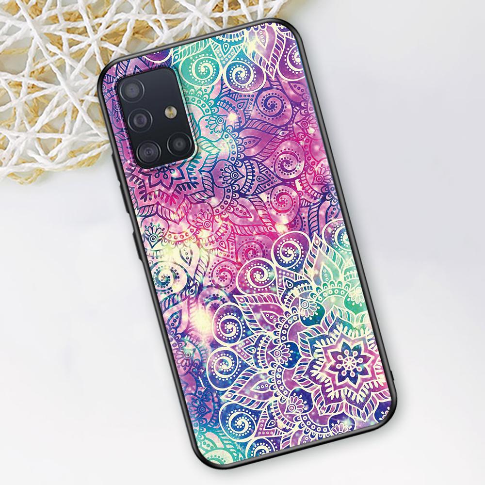 Mandala Sunflower Mandala Fall für Samsung Galaxy A51 A12 A21s A71 A52 A31 A32 A02s A72 A11 A41 A22 A01 Schwarz weiche Telefon Abdeckung