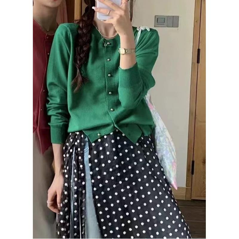 Spring and autumn new top jacket age-reducing candy-colored sweater long-sleeved crew neck women's knitted cardigan