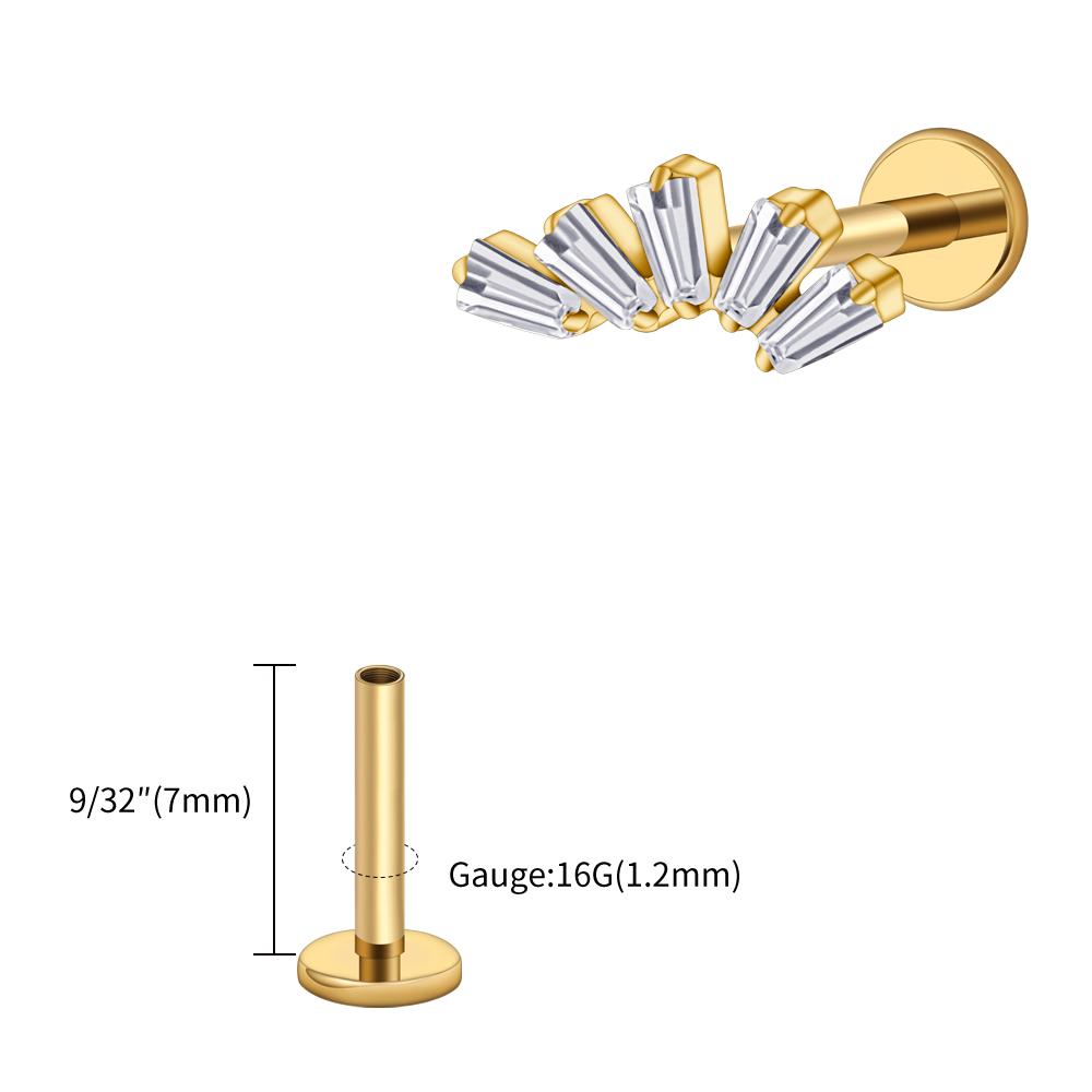 Right Grand ASTM F136 Titanium 16G Baguette CZ Cluster Labret Stud Trapezoid Tragus Monroe Helix Cartilage Earlobe Piercing