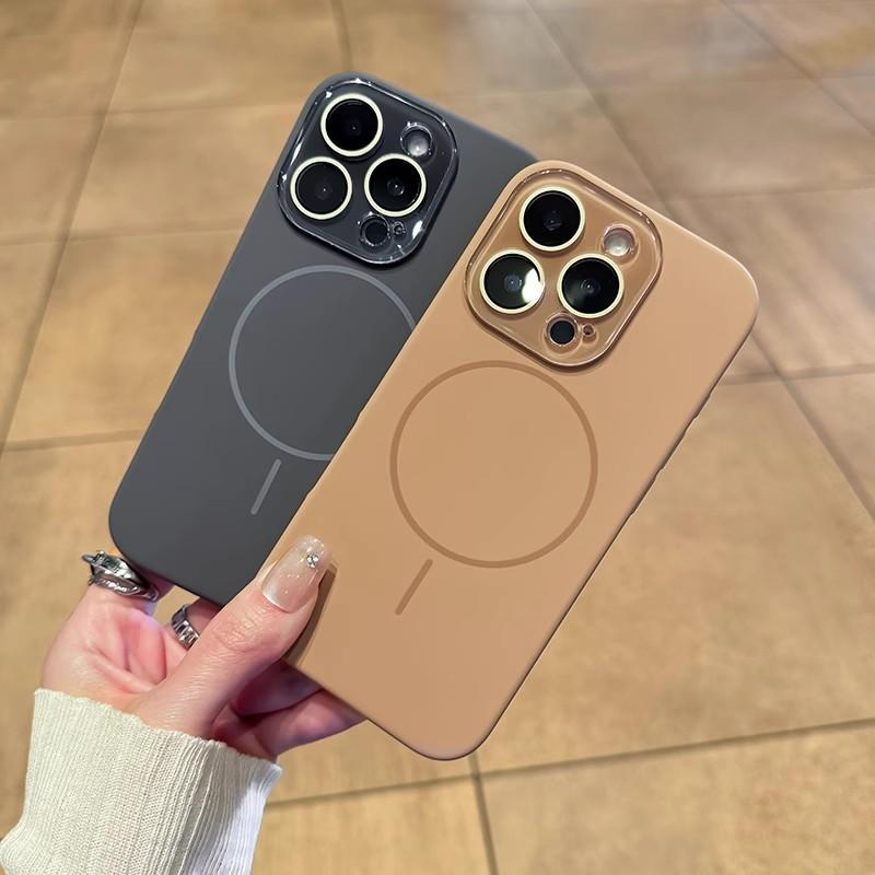 Applicable To IPhone16 Liquid Matte Silicone Thin Circle Magnetic Suction Phone Case Apple 15 Lens Film Full Inclusive Protection Case