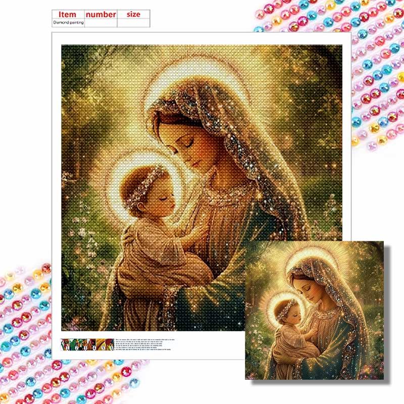 New Arrival 5D DIY Full Circle Diamond Painting "Madonna and Child" Embroidery Cross Stitch Home Decor Gift