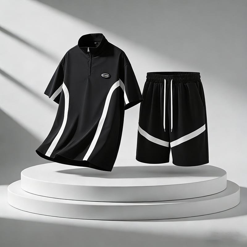 Summer Casual Sports Suit Men's Short Sleeved Lightweight Quick Drying Ice Silk Two-piece Set
