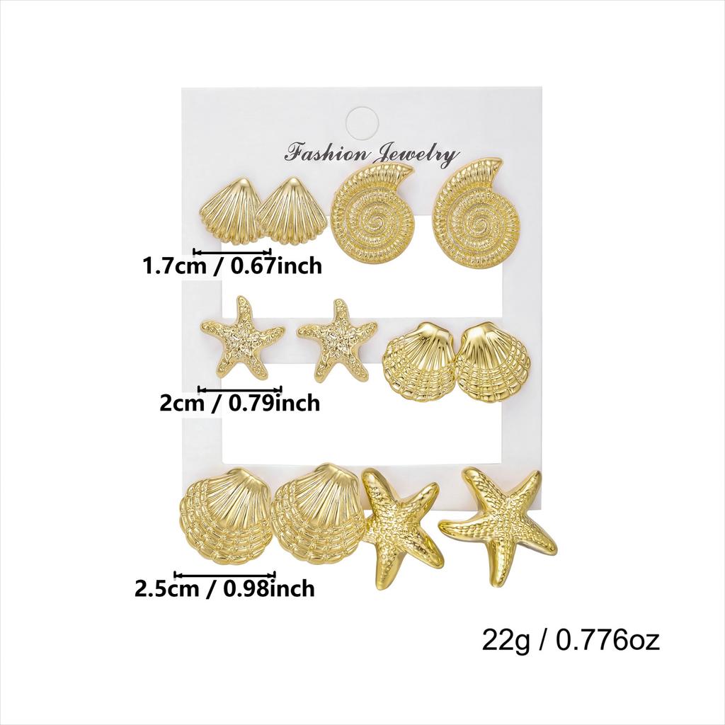 Summer CCB Starfish Seashell Conch Stud Earrings Set for Women Gold Color Star Geometric Earrings Trendy Seaside Beach Jewelry