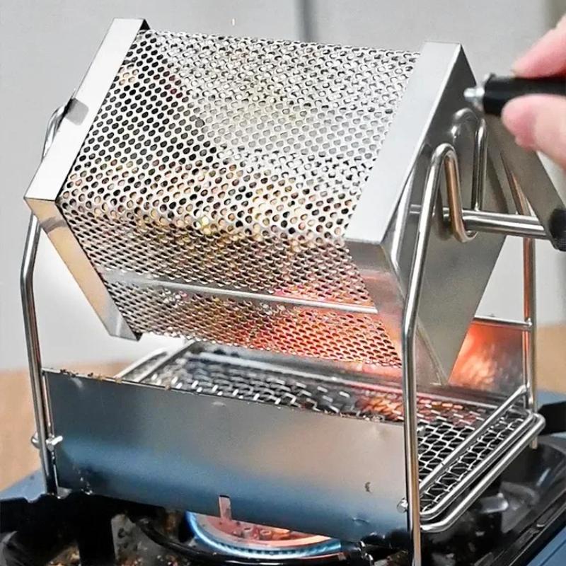 1pc Coffee Bean Roaster Hand Crank Open Flame Stainless Steel Rotary Cage Home Raw Bean Roasters No Heat Source