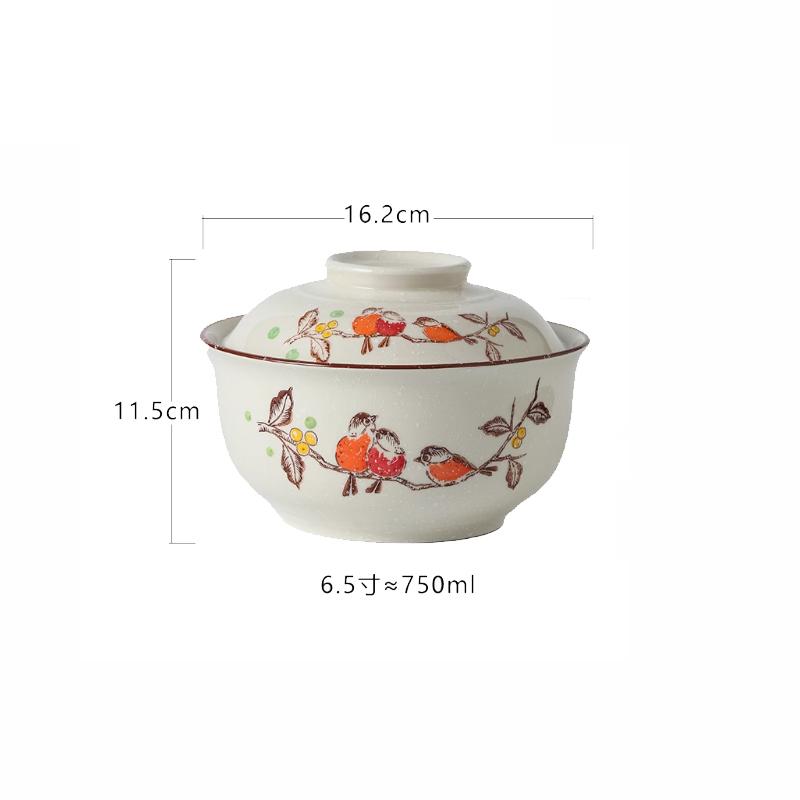 Japanese Ceramic with Lid Soup Ramen Bowl Dessert Snack Large Capacity Service Bowls Restaurant Tableware