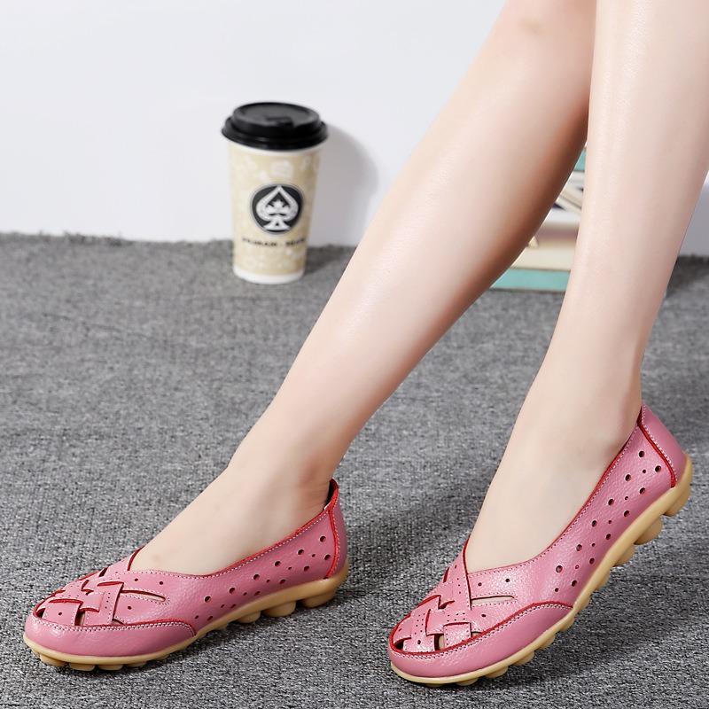 Women's Flat Sandals Breathable Hollow Out Leather Shoes Casual Shoes Slip On Loafers Light Walking Flats Women's Shoes