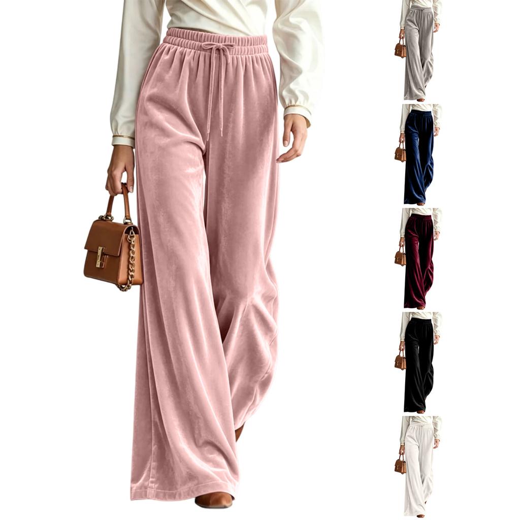 Women's Casual Color Wide Leg Pants High Waist with and Two Pockets