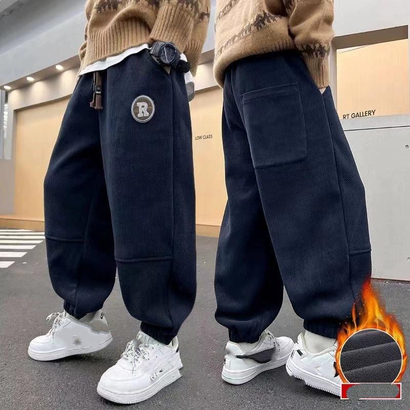 Korean Style Winter Warm Pants Children Sweatpants Thicken Corduroy Boys Casual Pants Boys Sport Pants Kids Loose Long Trousers