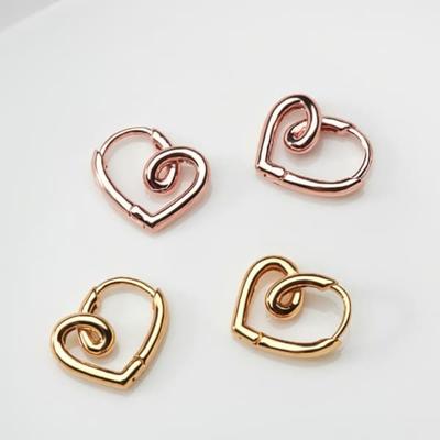 Women's 925 Silver Twisted Heart One-Touch Earrings