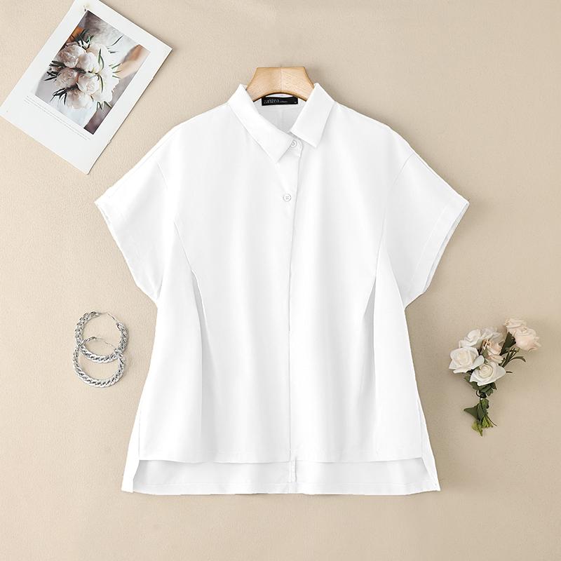 ZANZEA Damen Umlegekragen Locker Lässig Kurzarm Bluse