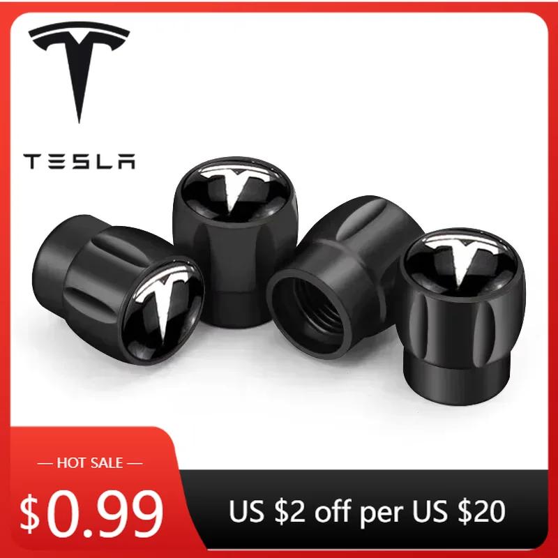 Autoaufkleber Tesla 4 Stück Legierung Auto Rad Reifen Ventilschaft Dekorative Kappen für Tesla Logo Modell X Modell S Y Modell 3 Roadster P85D P90D