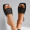 Fashion Bohemian Hollow Out Breathable Slides Women Summer Solid Black Glitter Flat Heel Slippers Elegant Square Toe Sandals Size 43