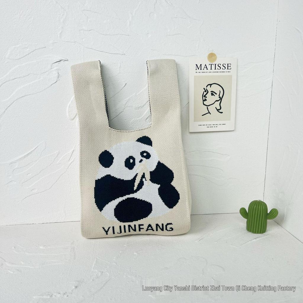 Panda Knit Women's Cross-Border Wrist Tote Handbag