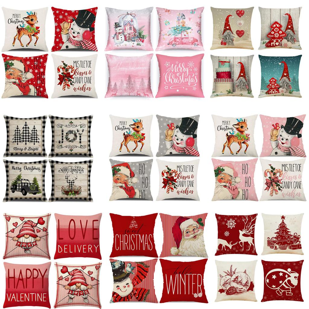 New Christmas Pillow Cushion Dwarf Elk Santa Claus Series Sofa Decoration Linen Pillow Cover
