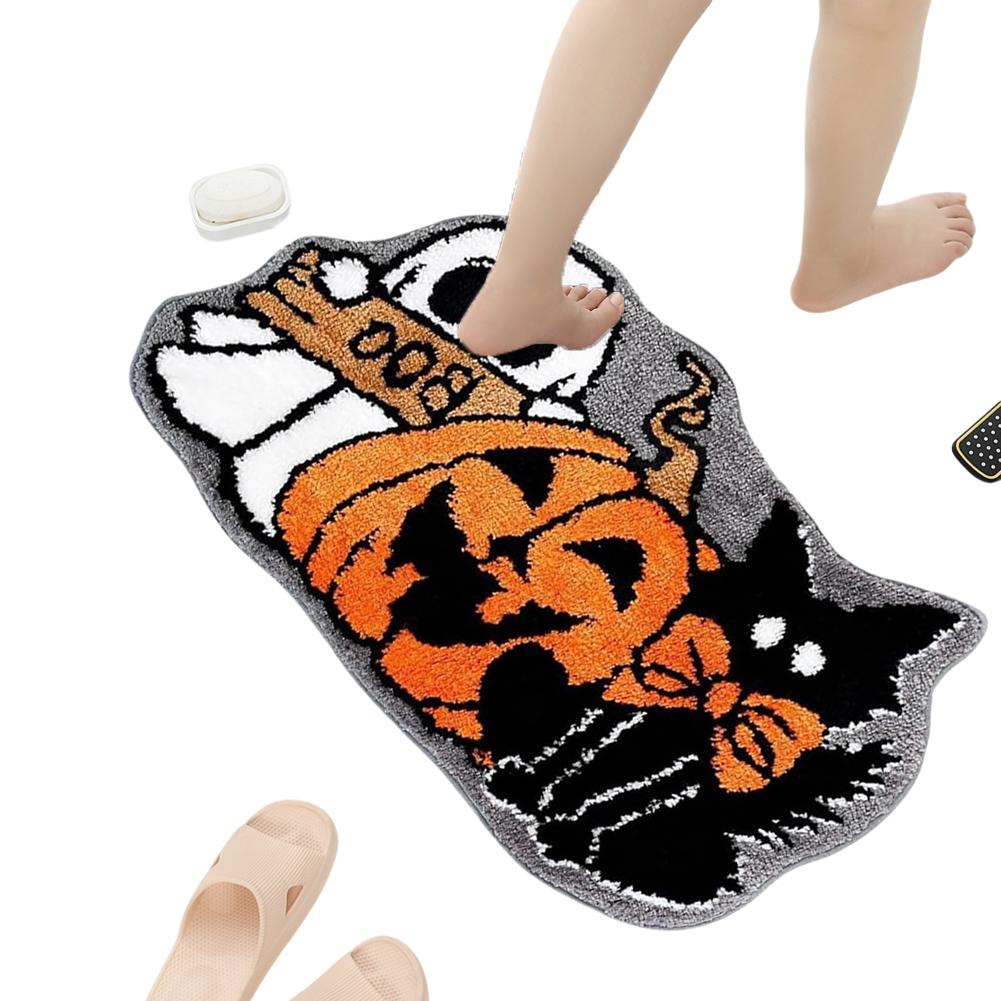 Halloween Ghost Pumpkin Bathroom Mat Soft Bath Mat Plush Floor Rug Hypoallergenic Non-slip for Entrance Bedroom Kitchen Bathroom