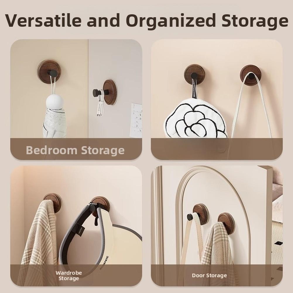 Strong Suction Cup Hook with Walnut Wood Design No Drill Needed Heavy Duty Wall Mount for Bathroom Towels and Accessories