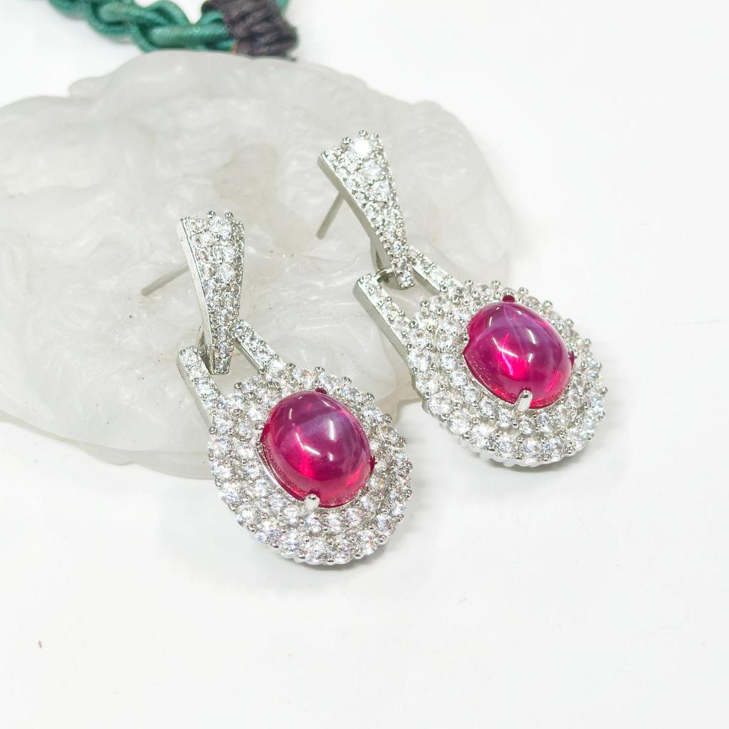 Conjunto de Joyería Gusien Lujo Luz de Estrella Roja: Anillo Ovalado y Pendientes Vintage