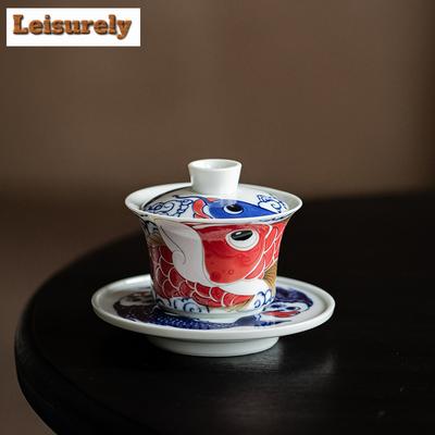 Chinese Dragon Fish Gaiwan Anti Scalding Ceramic Soupers with Lids Tea Tureen Tea Maker Horseshoe Cover Bowl Kung Fu Teaset Gift