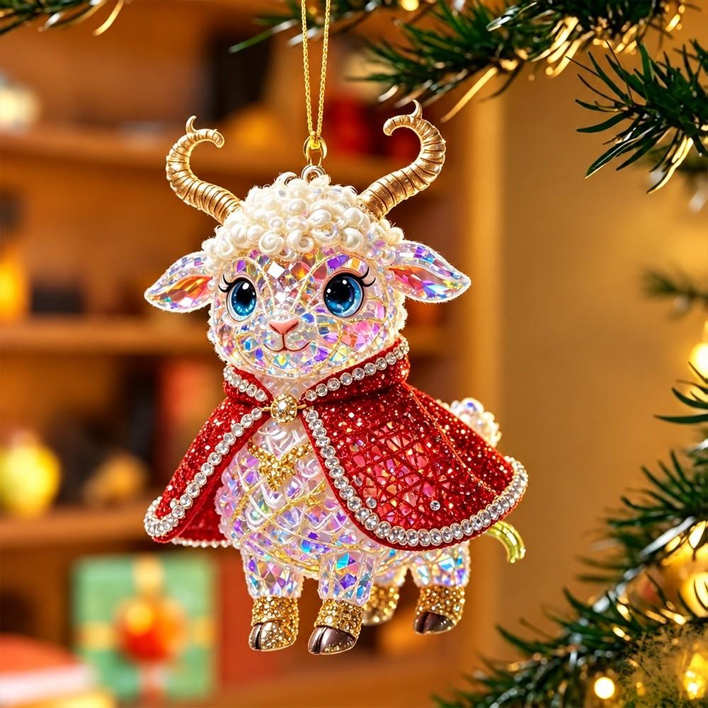2D Flat Goat Hanging Ornament Set Acrylic Christmas Tree Ornament  Shop Window Display