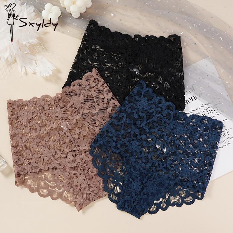 Plus Size Women Floral Lace Panties Hipster High Waist Underwear Breathable Briefs