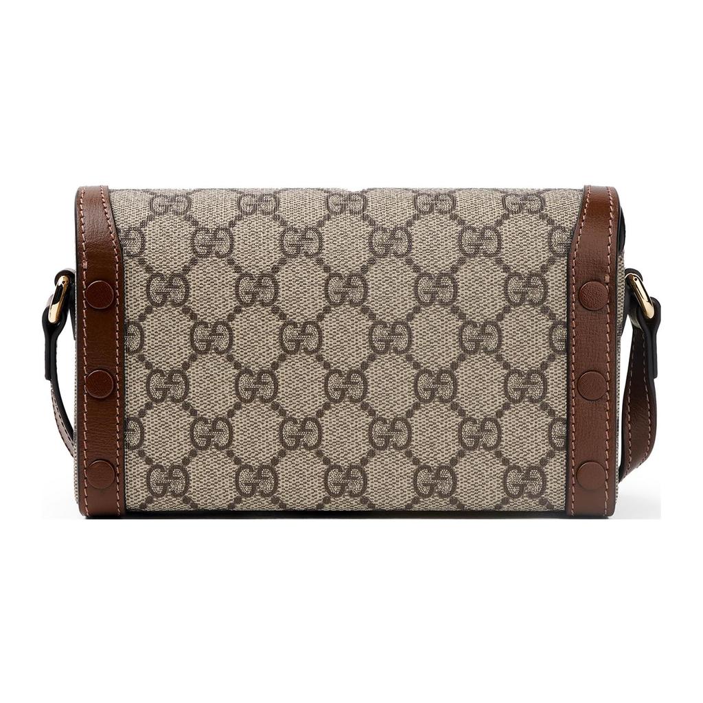 Gucci Horsebit 1955 Logo Canvas And Leather Mini Shoulder Bag Unisex Shoulder Bag Brown Ebony 699296-92TCG-8563