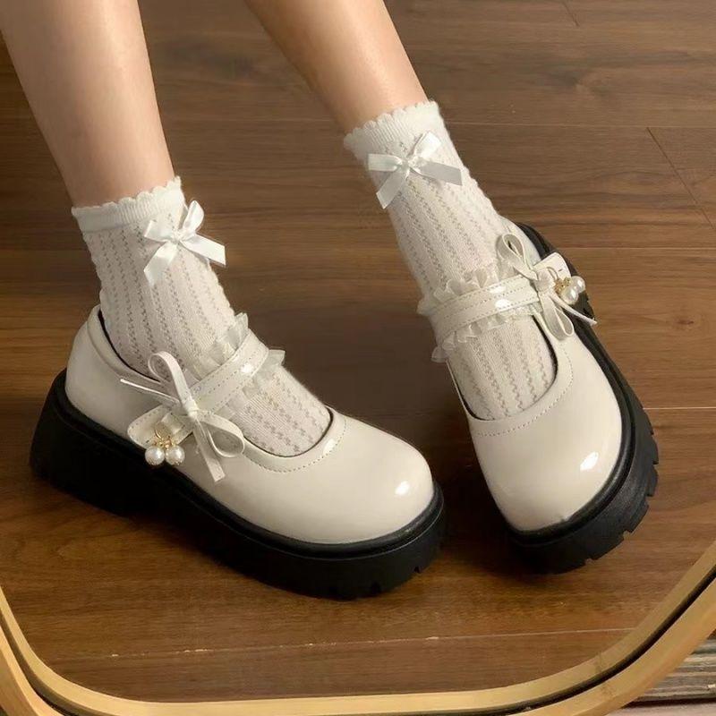 French Platform Retro Small Leather Shoes Women's 2025 Spring and Summer New Versatile Skirt Pearl Mary Jane Single Shoes Women