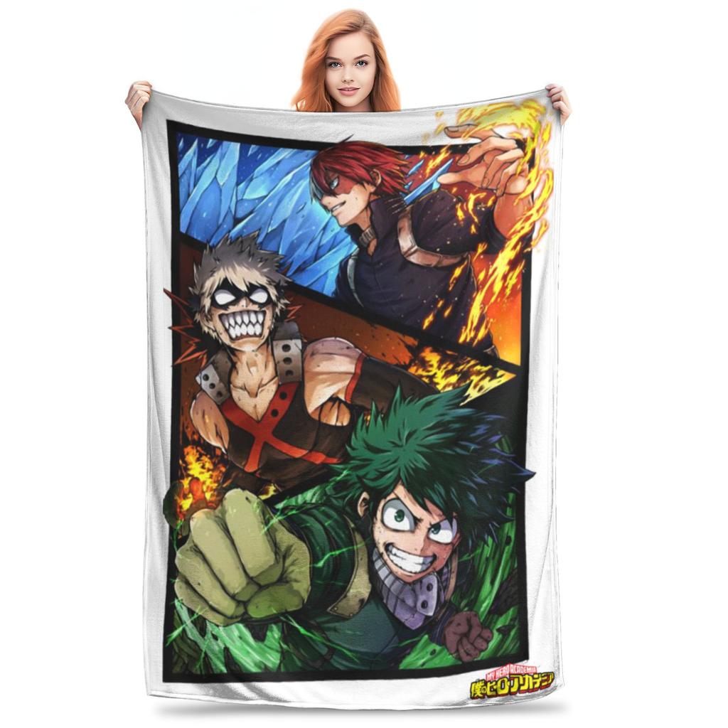 Izuku Midoriya Manga Collage Blanket My Hero Academia Manga Anime Flannel Warm Throw Blanket for Bedspread