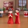 2Pcs/Pair Cute Chinese Wedding Lovers Ornaments Sweet Miniature Couple Figurines Fairy Garden Decor Home Wedding Ornament
