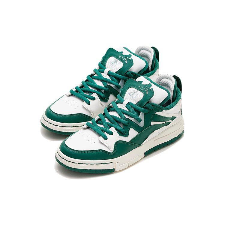 Li Ning Wave Pro Synthetic Leather, Leather Abrasion Resistant Breathable Low Top Skateboard Shoes Men's Green White AECS001-2