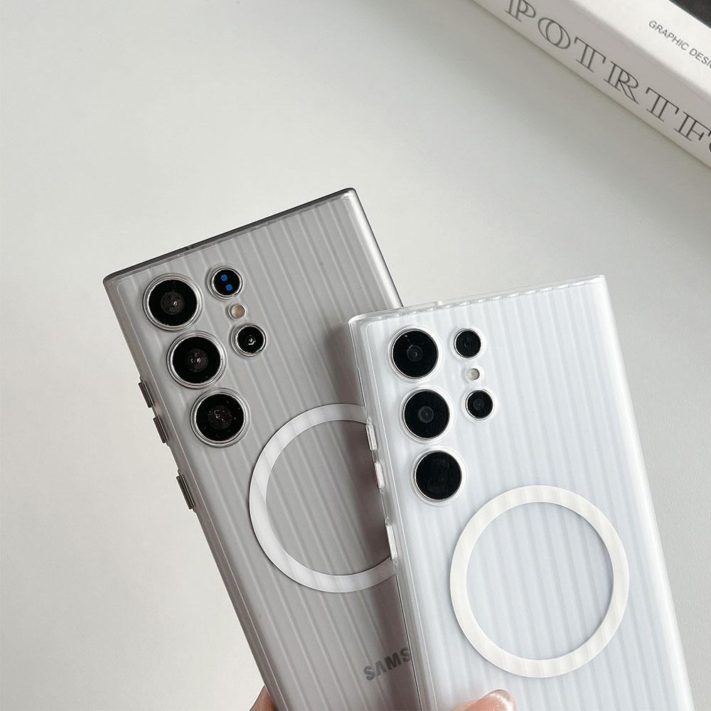 Klarer Gepäckmuster-Magnet-Case für Samsung Galaxy S24 23 Ultra Plus MagSafe-Laden Vollschutz Matte Hartschalen-Rückseite