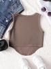 Girls' Summer Fishbone Waist-Cinched Cropped Top, Square Neck Slim Sleeveless Vest