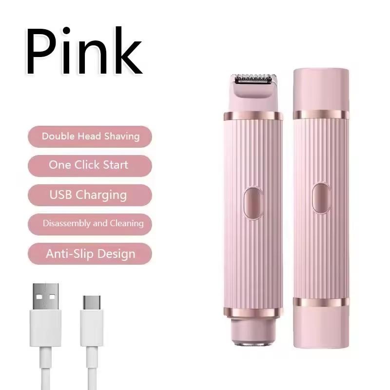 

Электробритва для женщин с двойной головкой для удаления волос, перезаряжаемый эпилятор для бритья волос, триммер для волос в чувствительной области и зоне бикини hair remover розовый