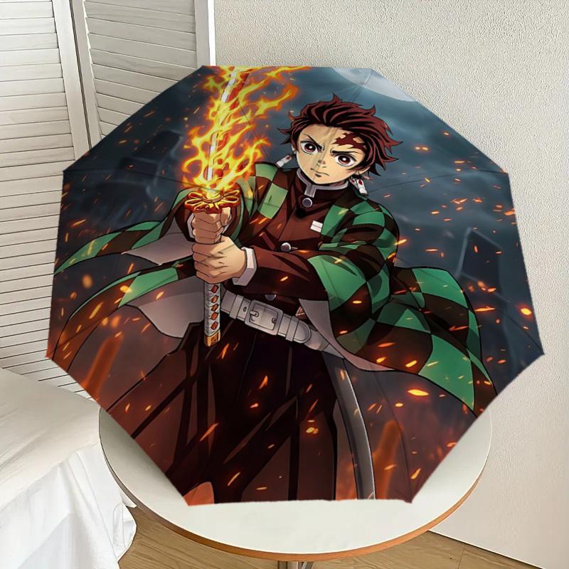 1pc Demon Slayer Automatic Folding Umbrella - Compact 8-Rib Design, Durable Plastic & Iron, Lightweight for Outdoor Daily Use, A0929213