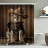 Western Cowgirl Cat Bath Mat Shower Curtain Printed Pet Decor Bathroom Accessories Brown Leopard Print Cowboy Vest Hat Dress Cos