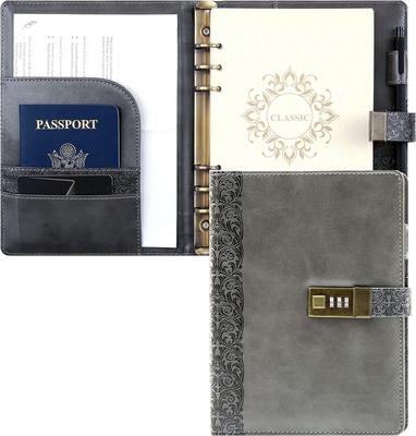 A5 Business Planner with Lock, Antique Style, Loose-Leaf Diary with 6-Ring Lock, Card Storage, High-Quality Waterproof PU Leather, Brown, 230x180mm, P