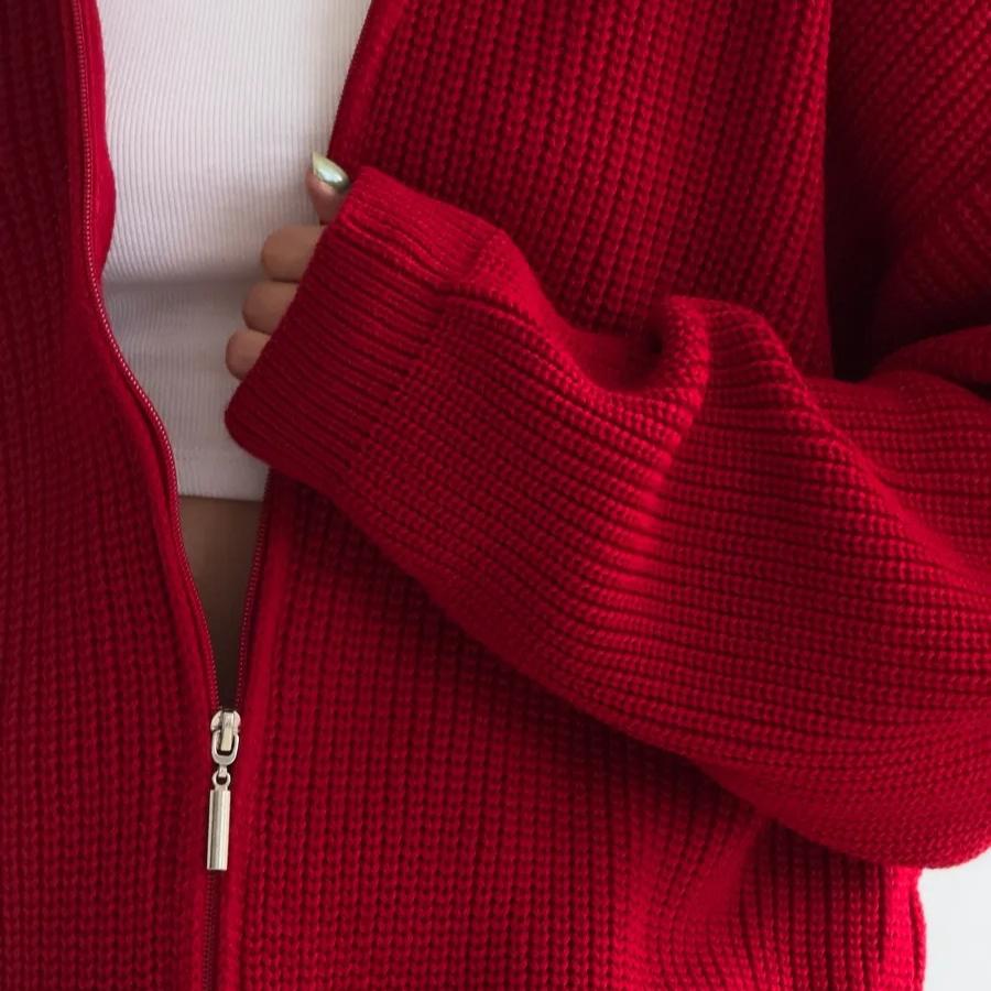 Women's Long Sleeve Knitted Cardigan Sweaters Cozy Zip Up Collared Sweater Cardigans Casual Fall Open Front Knit Sweater Jacket Outfit for Women