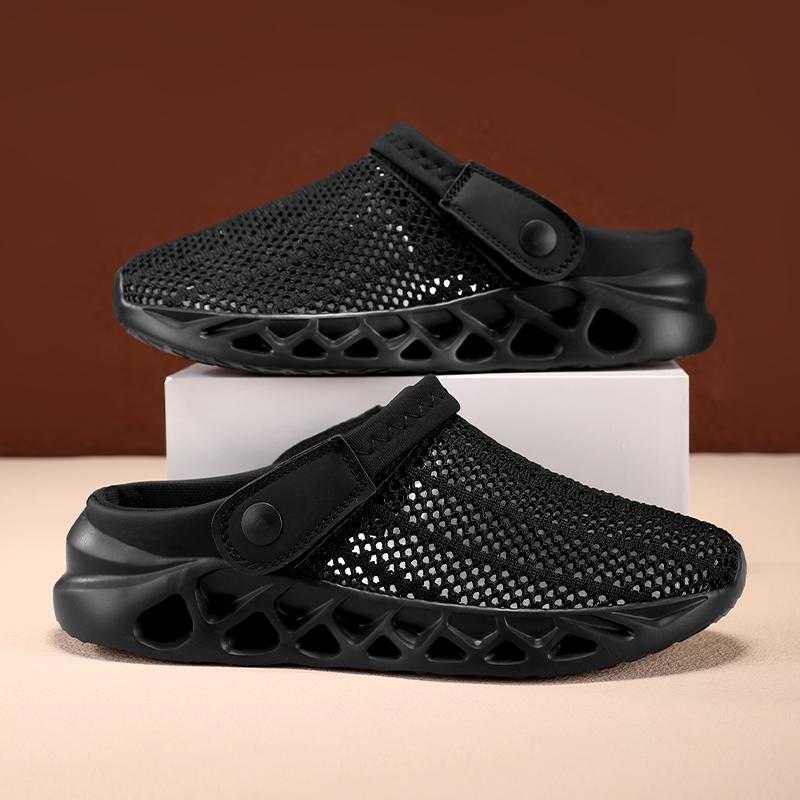 

Men Half Slippers Anti-slip Men s Casual Shoes Lightweight Male Flat Slippers Breathable Fashion Slip on Flats Outdoor Women 36 чёрный