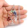 Silver Tree of Life Necklace with Seven-Color Natural Stone and Crystal Water Drop Pendant