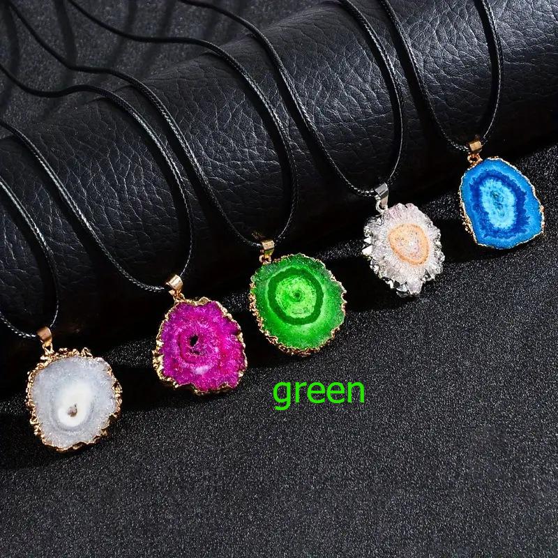 

Natural crystal raw stone, sunflower pendant, agate slice, gold-plated edge, necklace, pendant
