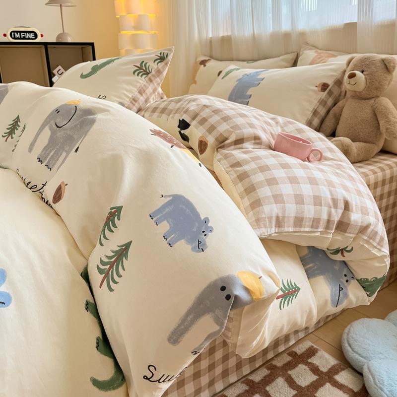 Small Fresh Cotton Four-piece Dormitory Pure Cotton Plaid Three-piece Bed Sheet