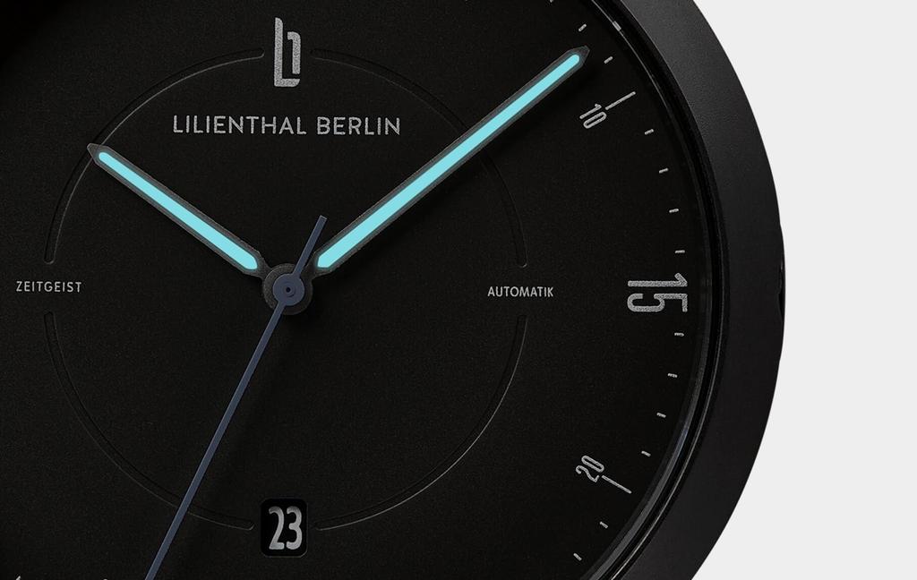 Lilianthal Berlin Automatic Date Skeleton Made in Black Men's Watch, Display, Back, Germany, Z01-102-B040C,