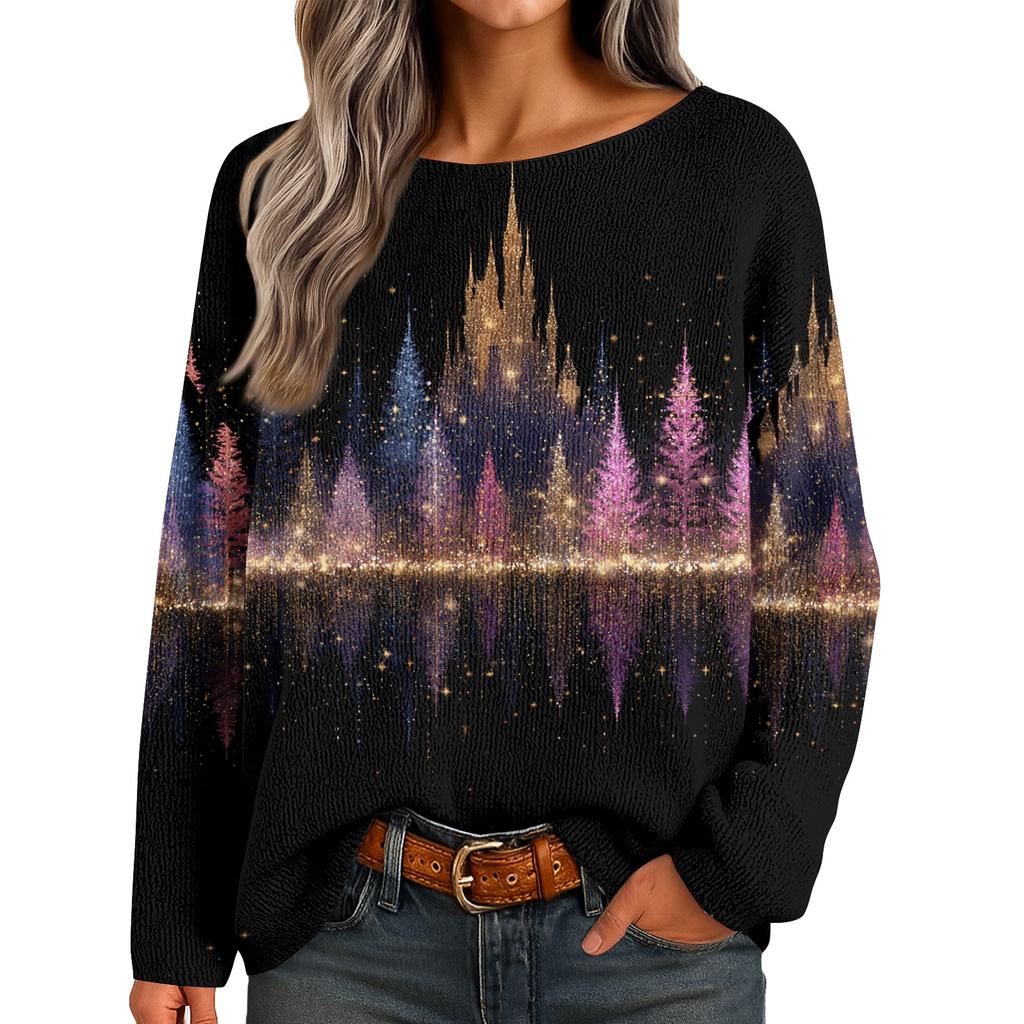 Womens Fall Sweaters Long Sleeve Print Tops Pullover Sweaters Loose Dressy Casual Basic Clothes