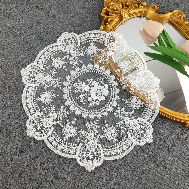 33cm Beautiful Pattern Table Mat Retro French Lace Coffee Cup Mat Embroidery Placemat Vase Table Lamp Ornament Photo Prop Napkin