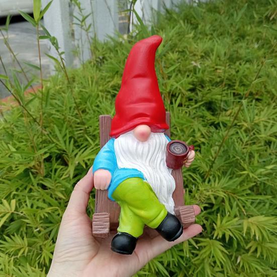 Yousheng Garden Gnome Figurine Resin Drinking Coffee Gnome Sculpture Outdoor Gnome Statue for Indoor Terrace Garden Decoration