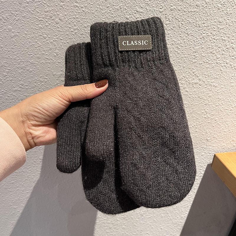 Korean Fashion Men Winter Gloves Thickened Fleece Lined Thermal Cold Proof Trendy Gift for Students Wool Fingertip Coverage