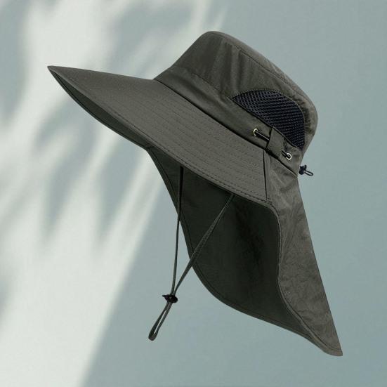 Mountaineering Sun Hat with Adjustable Windproof Rope Breathable Mesh Wide Brim Sun Hat UV Protection Fishing Hat for Outdoor Sports Hiking Camping