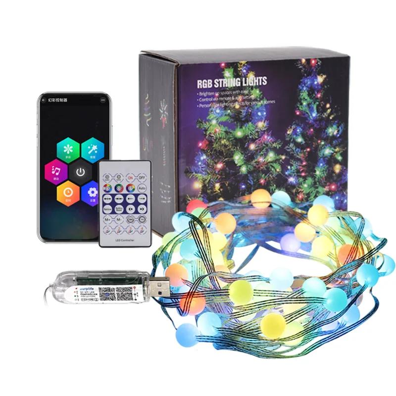 

Светодиодные гирлянды RGB Ball, декоративная лампа, управление через Bluetooth APP, 10 м, рождественский фонарь с дистанционным управлением, освещение для вечеринок A-10M66LED