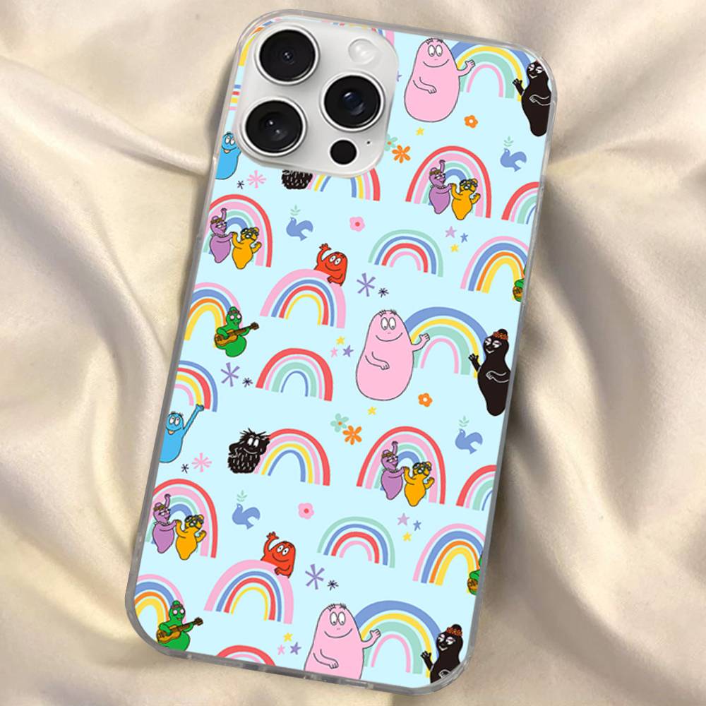 Cute Cartoon Barbapapa Silver Gradient Pleated Water Ripple Phone Case for IPhone 17 16 15 14 13 12 11 Pro Max